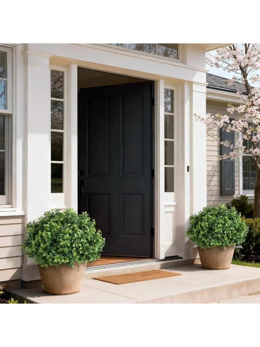 Set of 2 Green Artificial Boxwood Topiary Balls for Front Door Decor